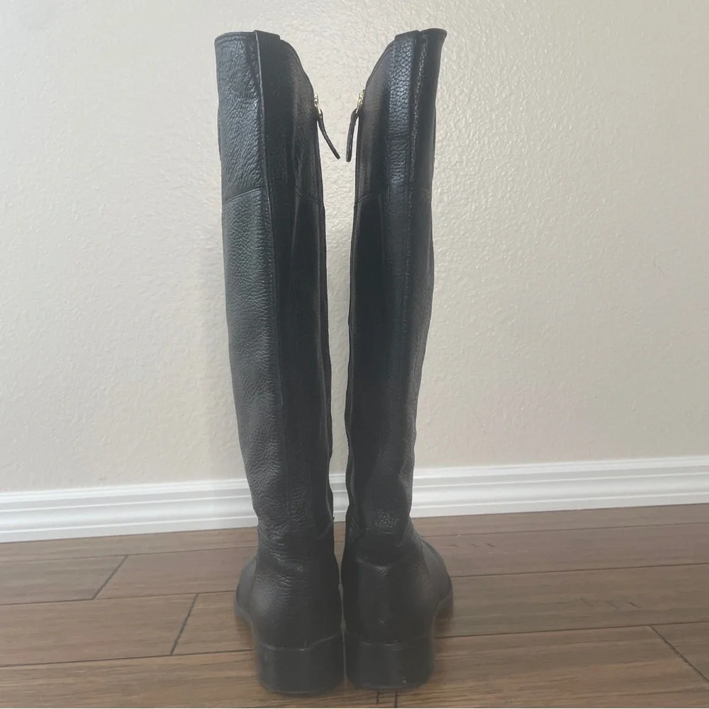 Black Leather Riding Boots with Gold Logo Tory Burch boots tall black boots - Picture 5 of 16